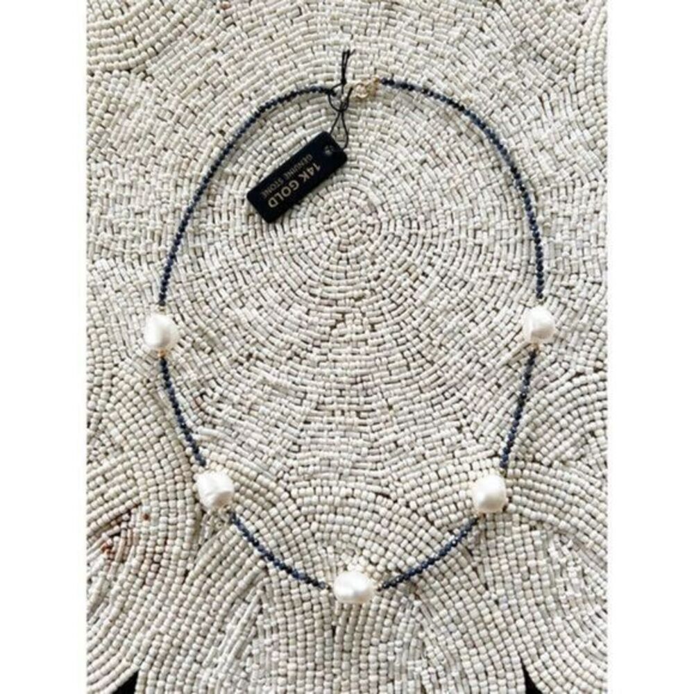 Ladies' Sapphire Natural Chip 14kt-Fresh-Water-Pearls Necklace